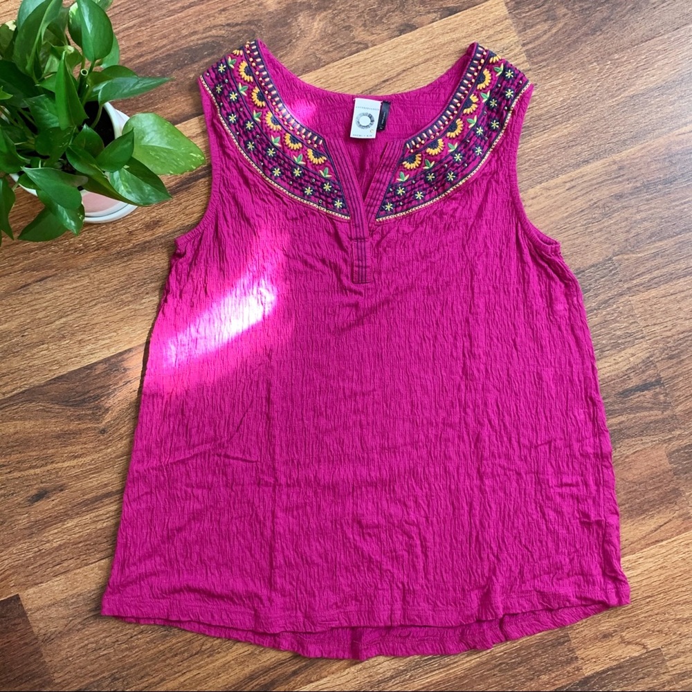 LAST CALL • Anthropologie Pink Embroidered Floral Top